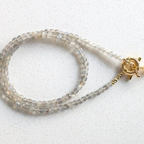 Labradorite Beaded Necklace w/ Gold Toggle Clasp + Removable Pearl BEAUTIFUL - Picture 5 of 15